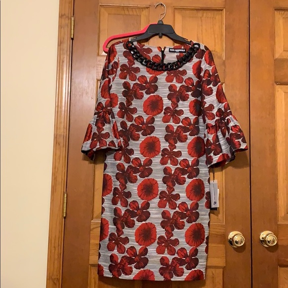 Karl Lagerfeld Dresses & Skirts - Karl Lagerfeld Red Floral Sheath Dress with Beaded Neckline